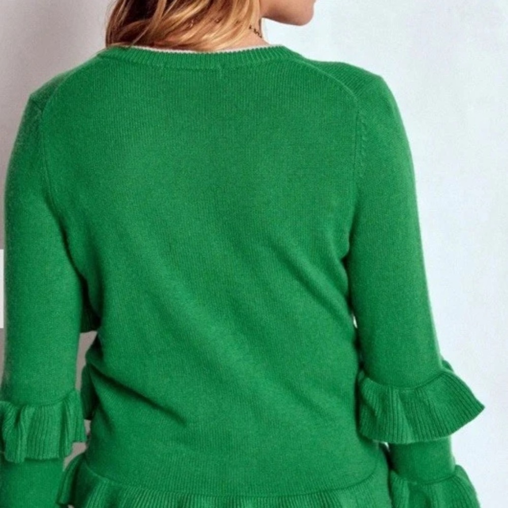 Boden Christmas Tree Cardigan Green Poms Sapling medium NWT - Picture 4 of 5